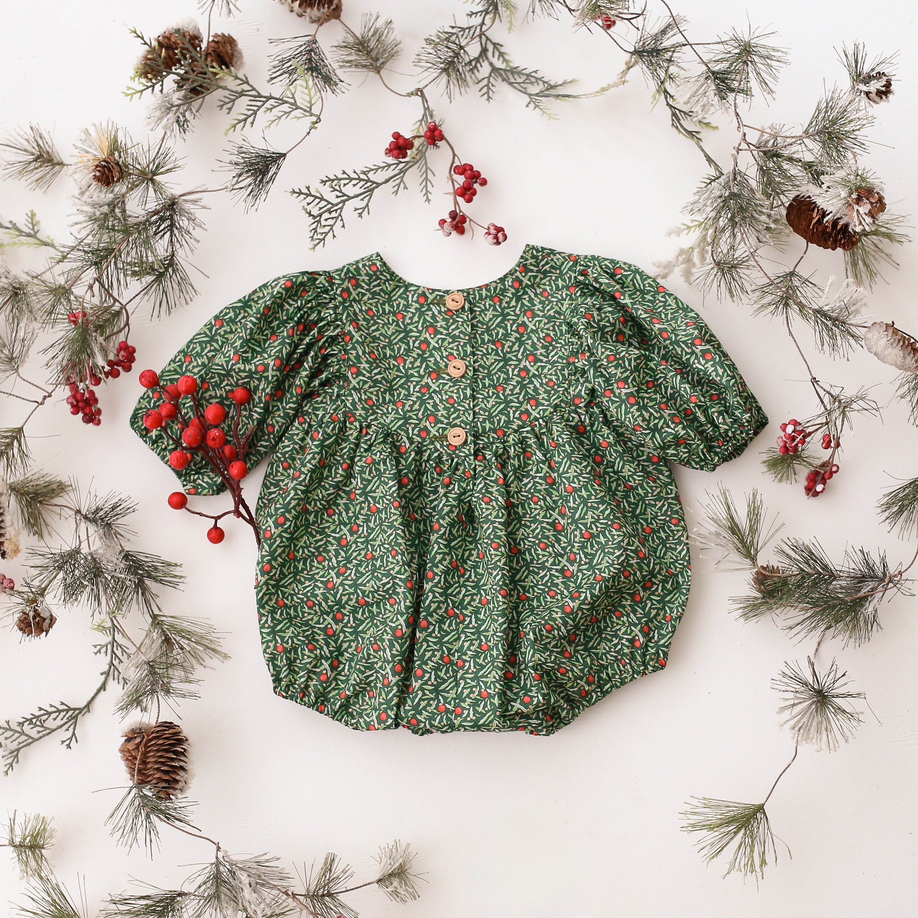 Puff Sleeve V-Bodice Bubble Playsuit in Joyous Juniper Liberty Print