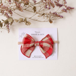 Mini Whimsy Hair Bow in Cherry Check Linen