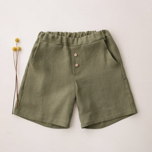 Olive Linen Relaxed Fit Shorts