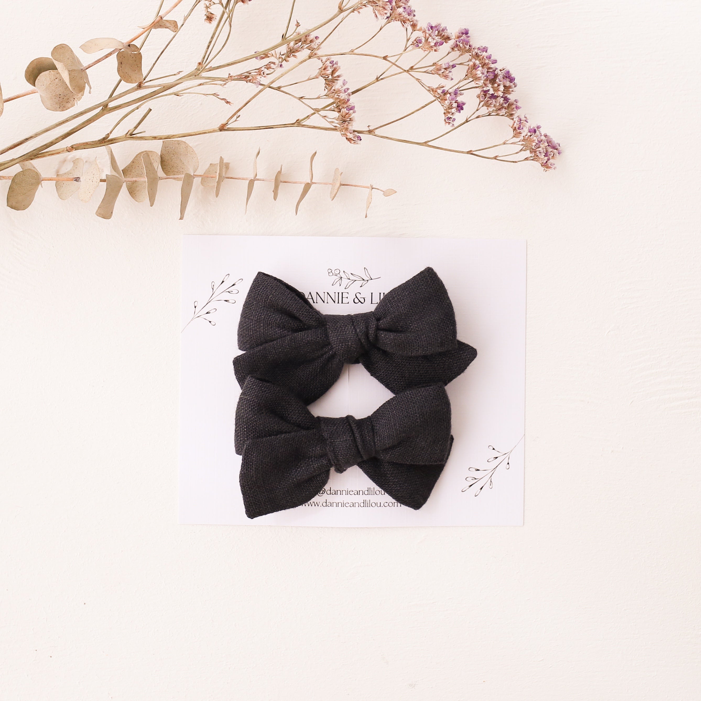 Pigtail Set - Everly Hair Bows in Black Linen
