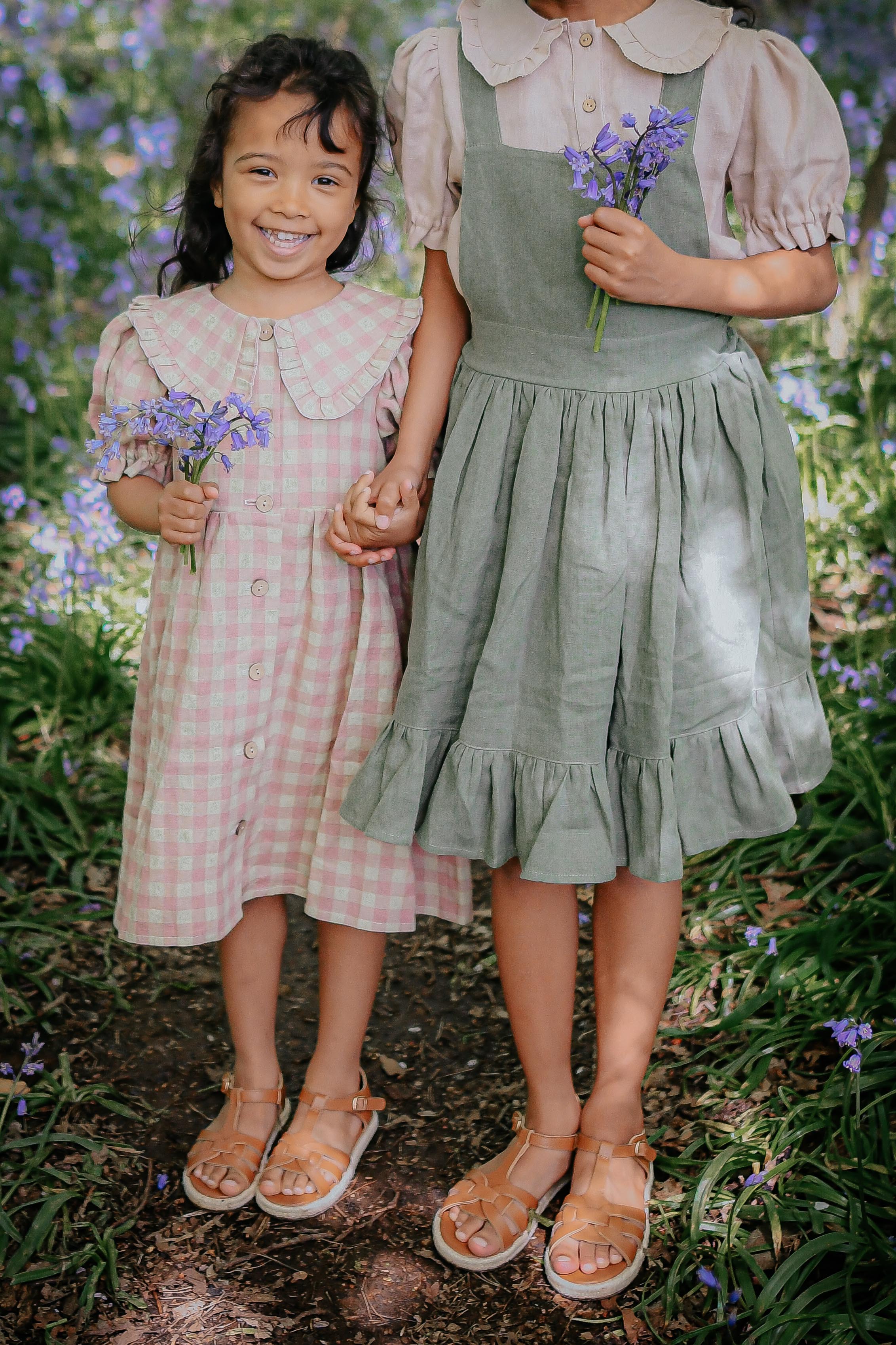 Olive Linen Straps Pinafore with Ruffled Hem