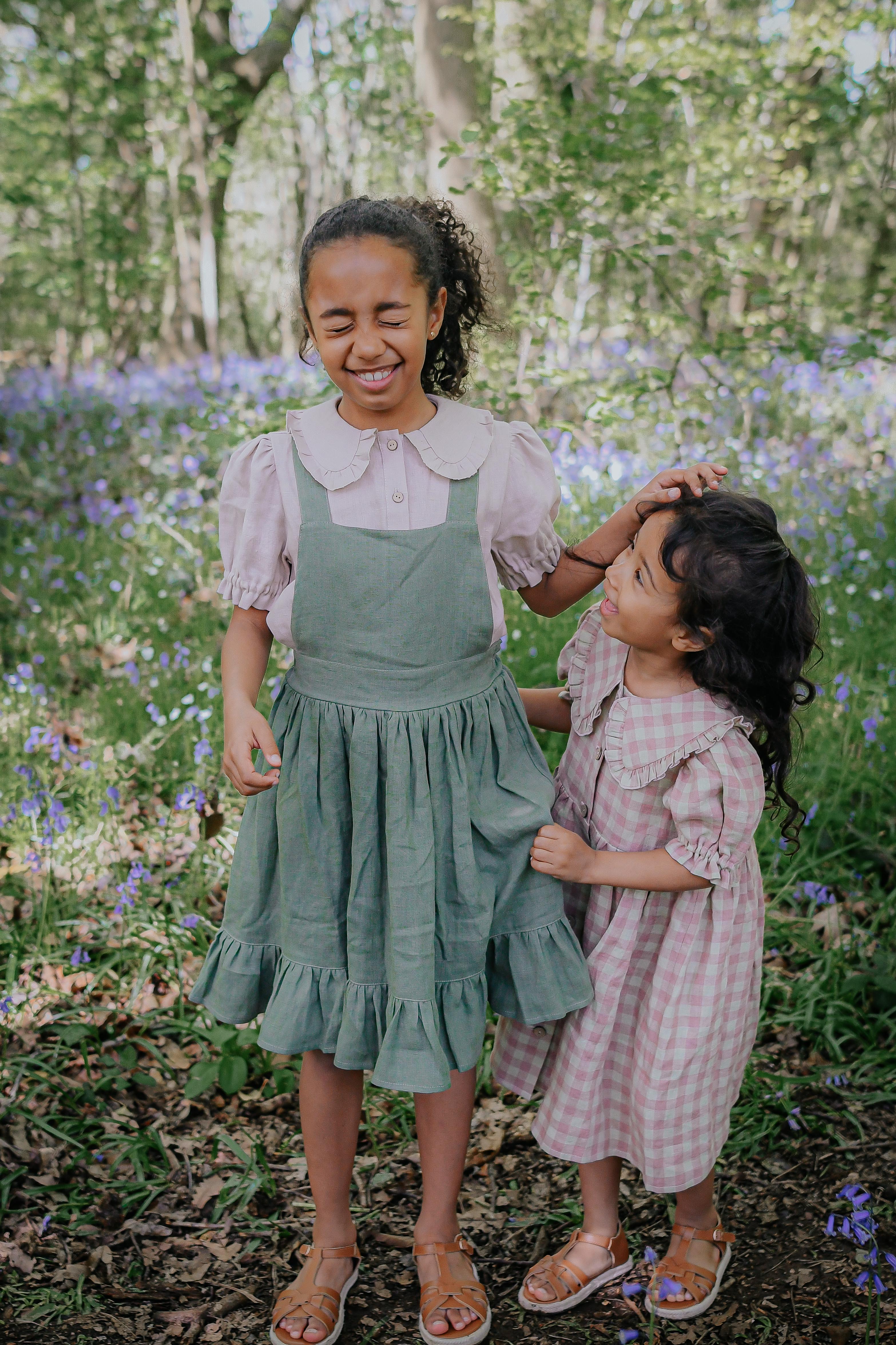 Olive Linen Straps Pinafore with Ruffled Hem