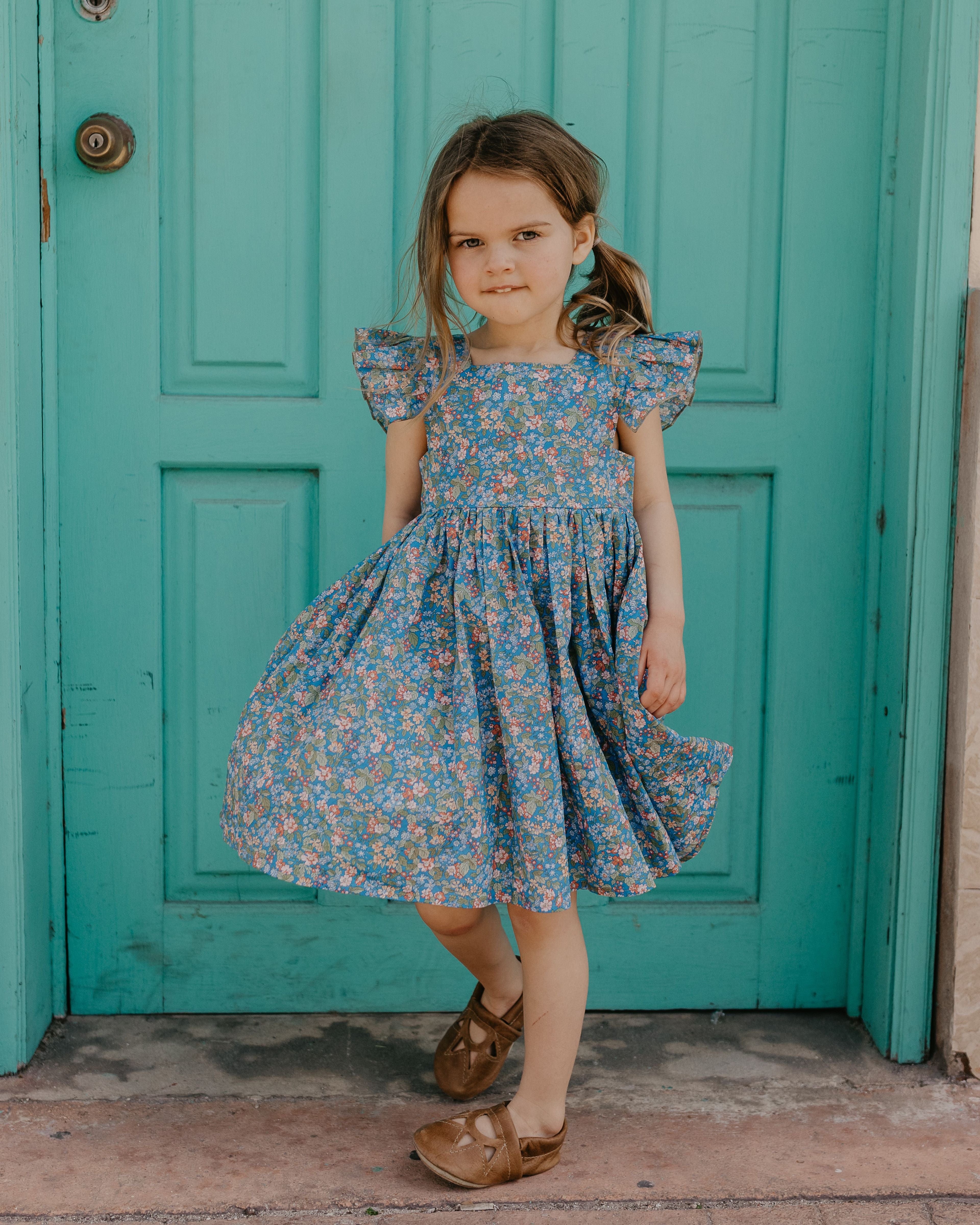 Flutter Sleeve Square Neckline Dress in Hedgerow Ramble Liberty Print