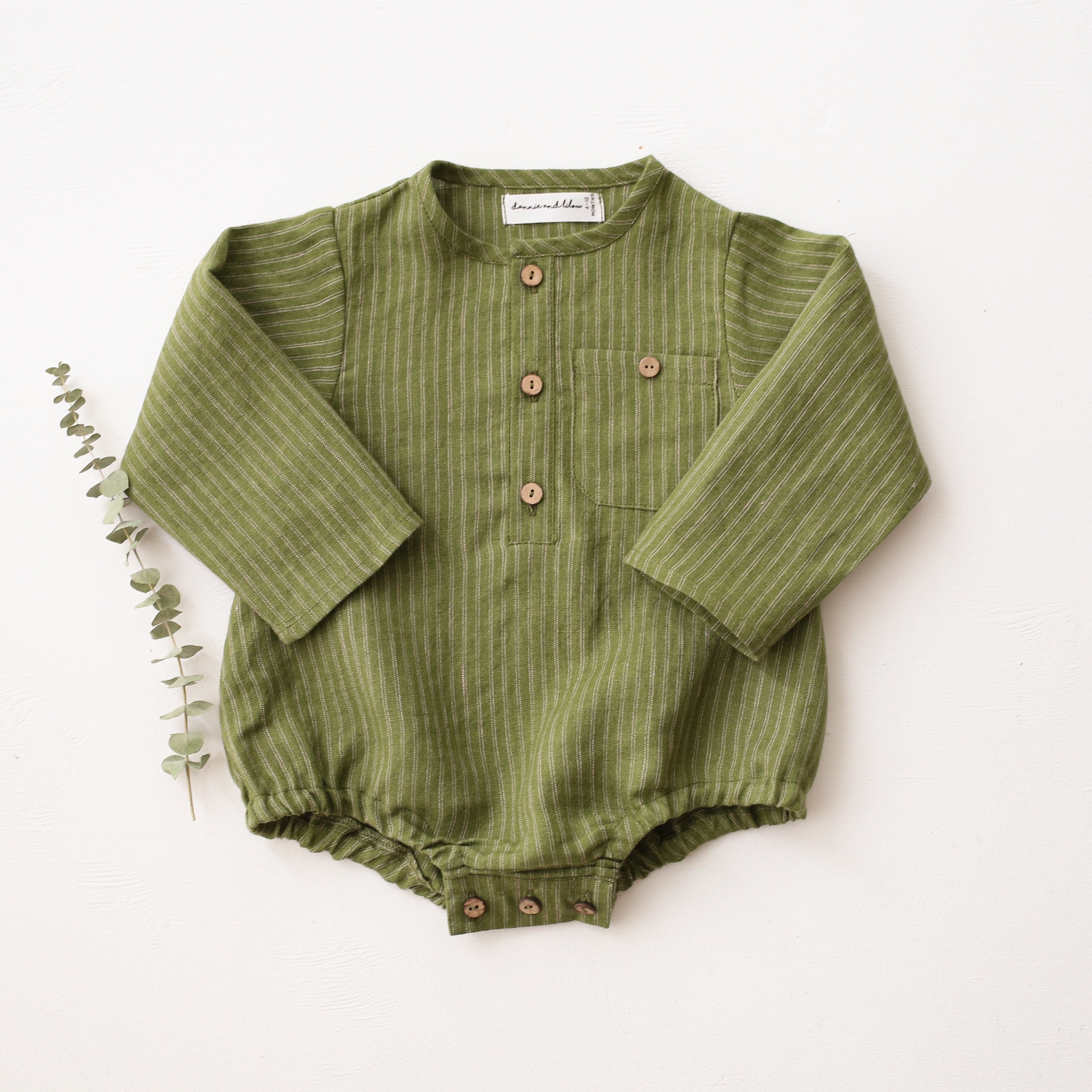 Grass Stripe Long Sleeve Bubble Onesie with Pocket