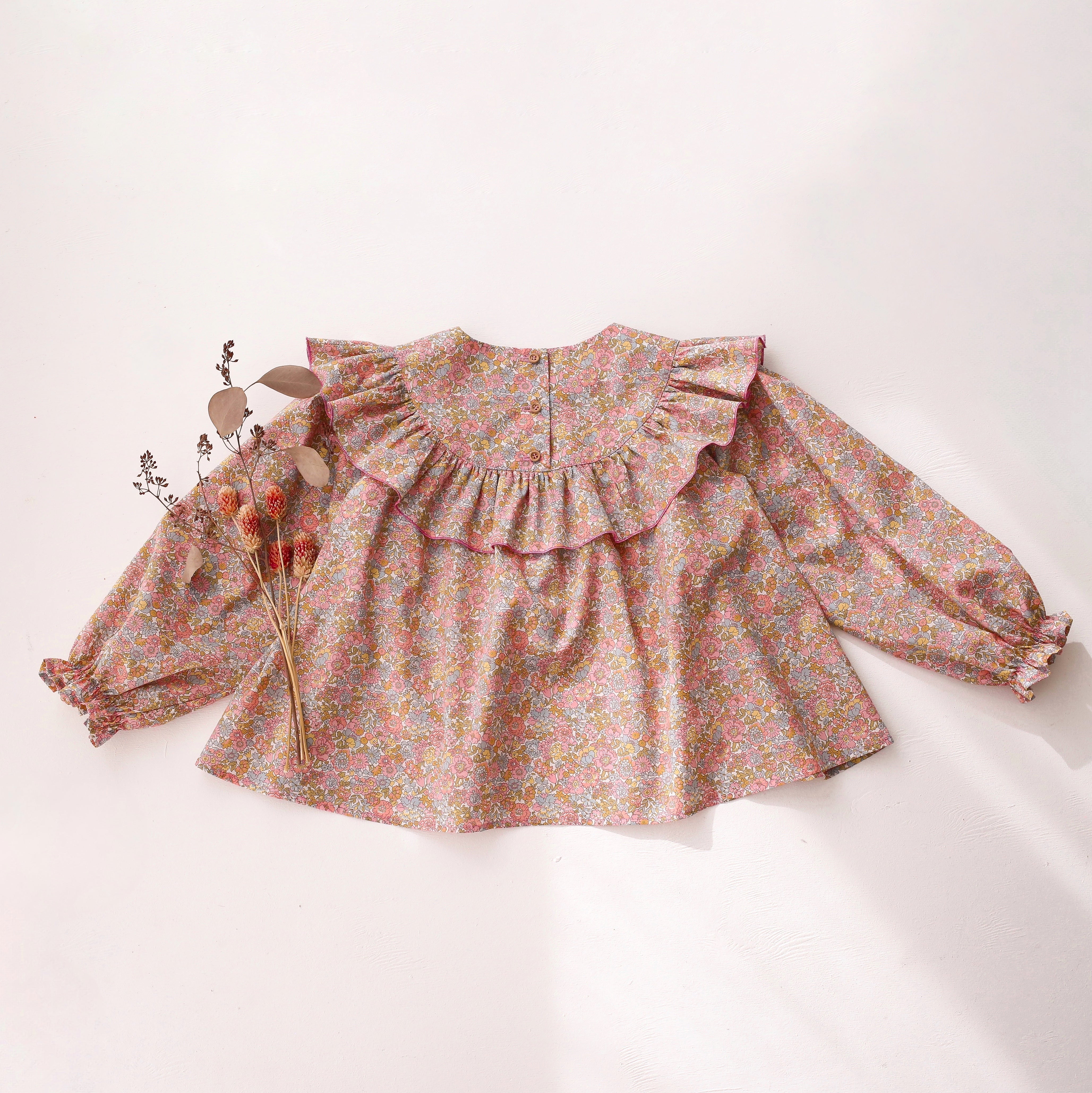 Long Sleeve Ruffle Round Yoke Blouse in Nell Annie & May Liberty Print
