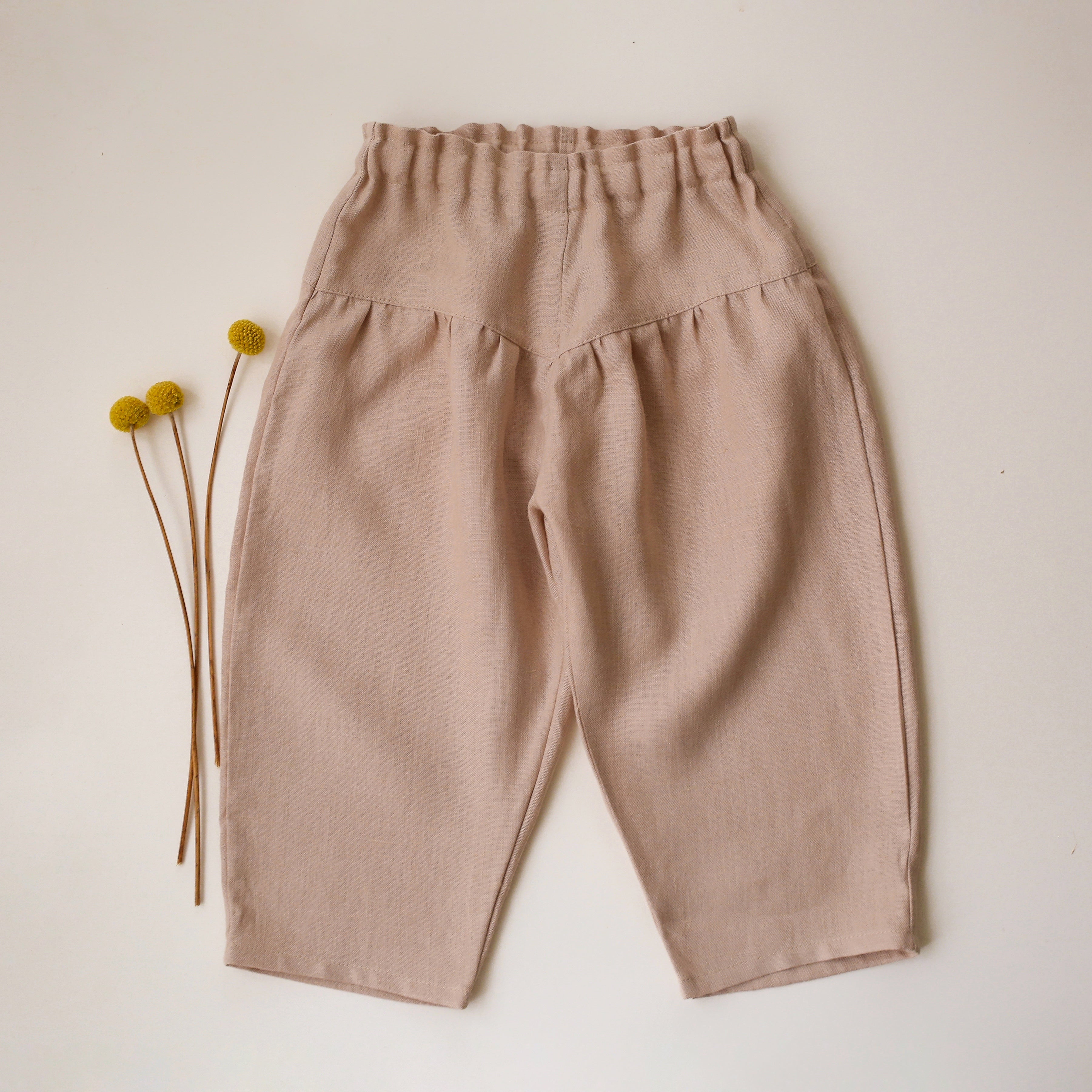 Beige Linen Ankle Cropped Pants