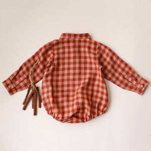 12-18 months - Butternut Check Linen Long Sleeve Shirt Onesie