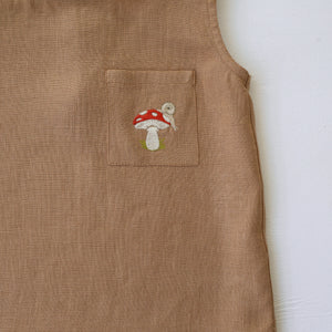 Latte Linen Relaxed Fit Tank Top with "Toadstool with Snail" Embroidery