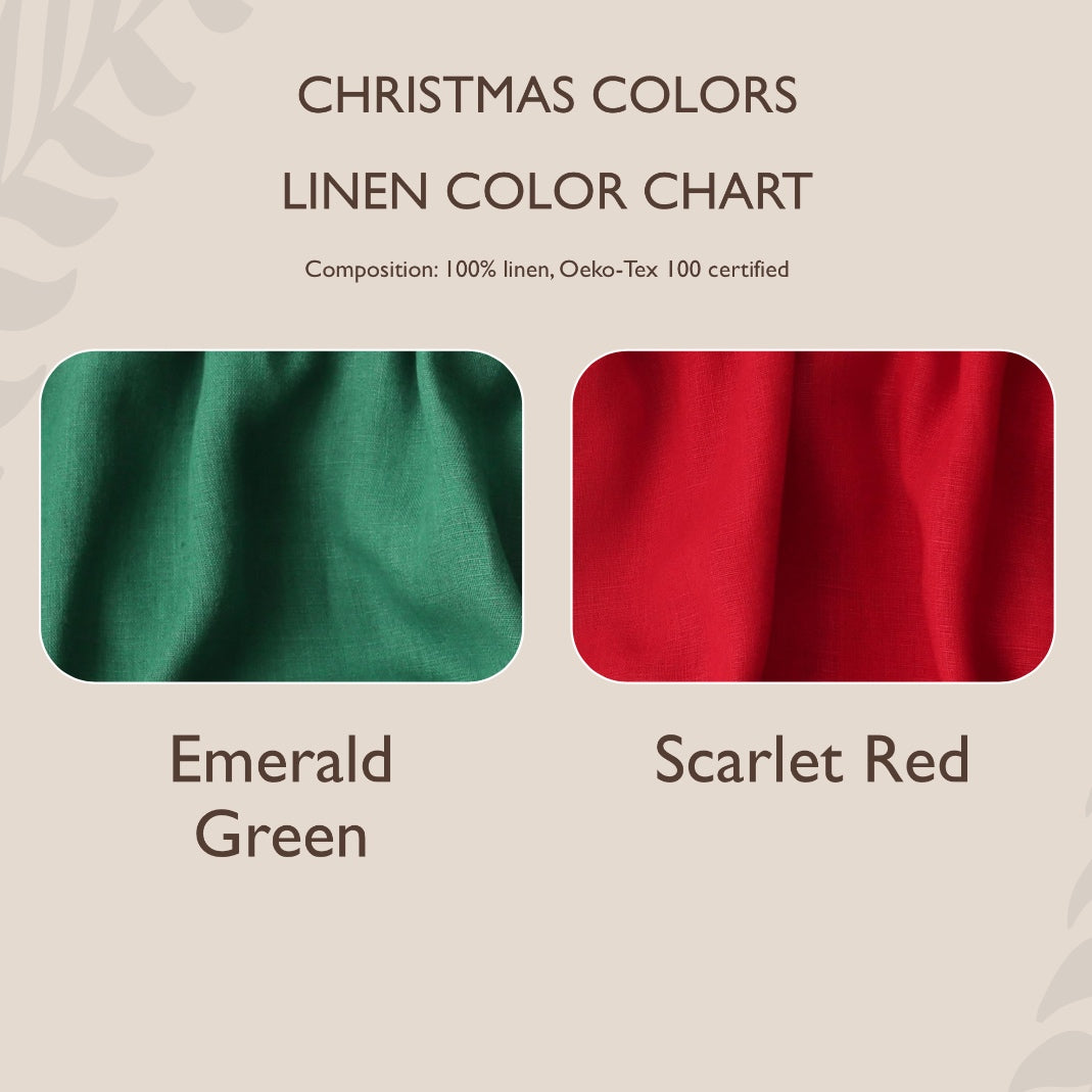 Scarlet Red Linen Long Sleeve Bubble Playsuit with Petal Collar in Ivory Linen with "Christmas Tree & Bunny” Embroidery