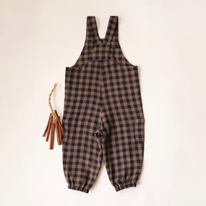 Taupe & Black Check Linen Buttoned Dungaree (Baby)
