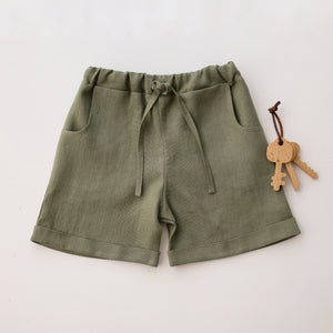 Olive Linen Cuffed Shorts