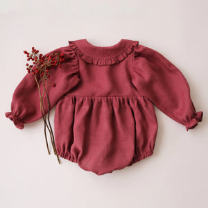 Rosewood Linen Long Sleeve Frilled Collar Bubble Playsuit