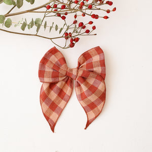 Whimsy Hair Bow in Butternut Check Linen