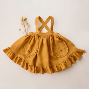 Amber Linen Straps Pinafore with Frills with “Acorn” Embroidery