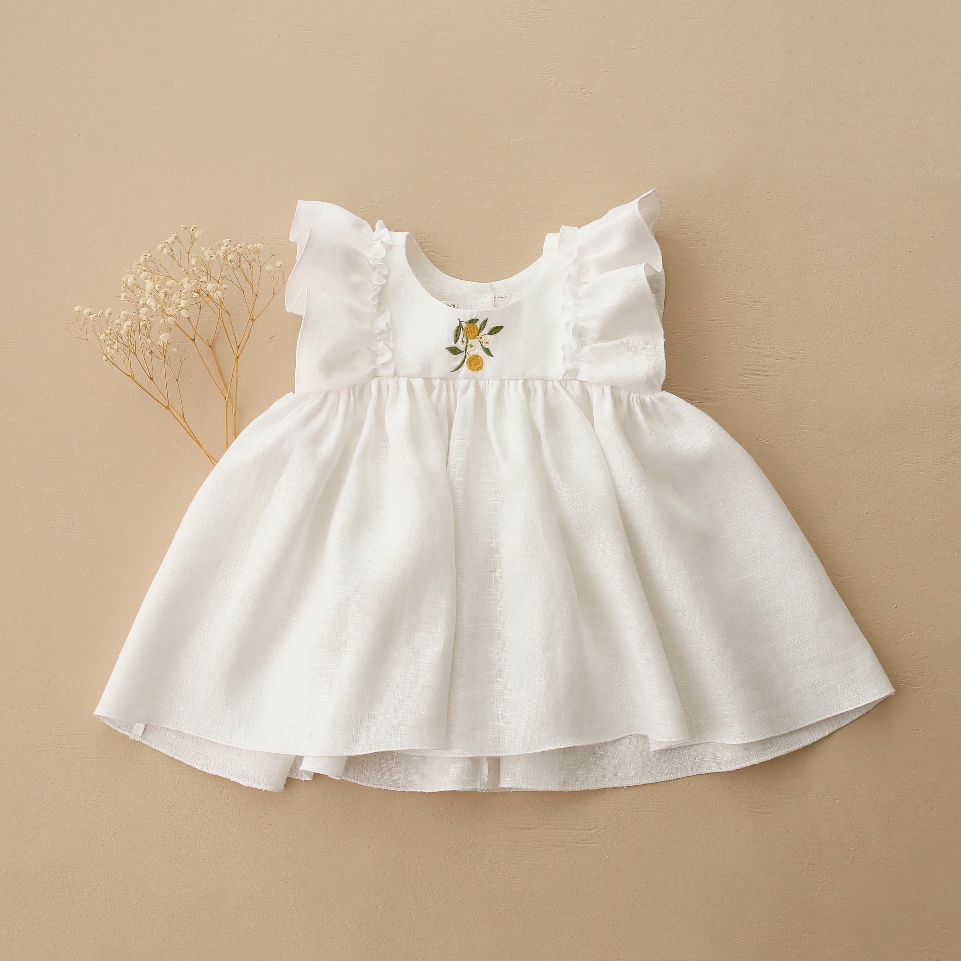 White Linen Ruffled Babydoll Bodice Top with 