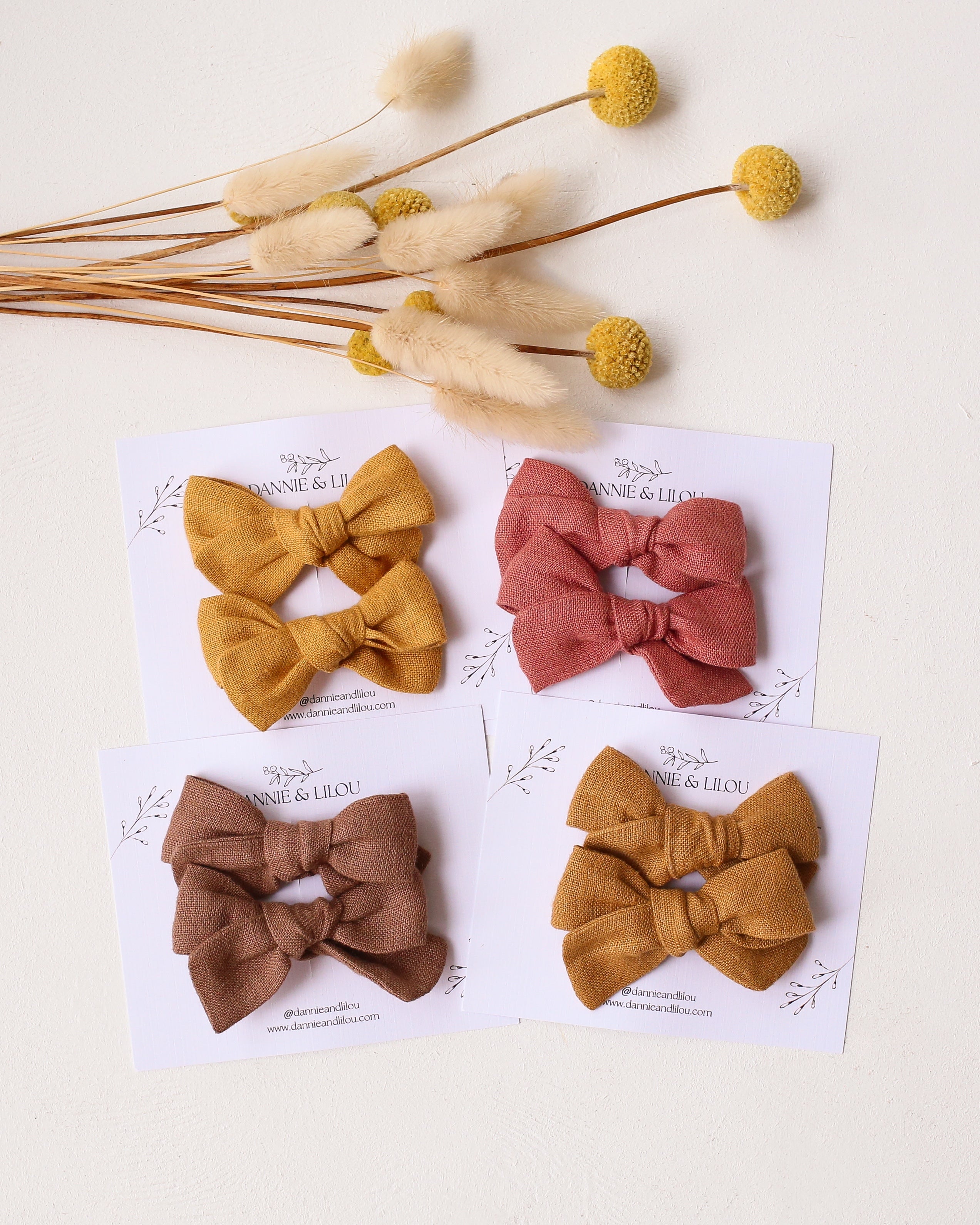 Pigtail Set - Everly Hair Bows in Cherry Check Linen