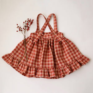 Butternut Check Linen Straps Pinafore with Frills