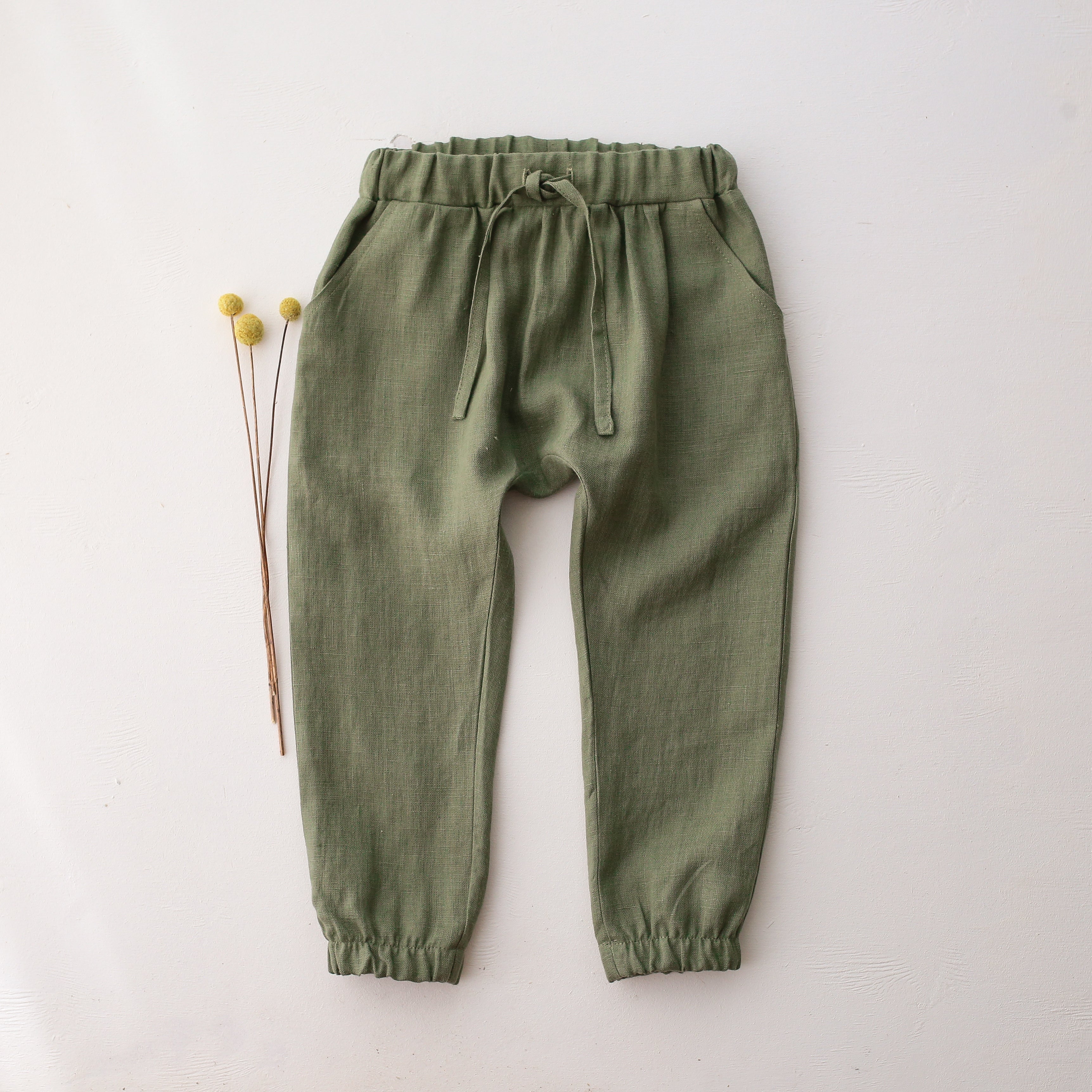 Olive Linen Harem Pants