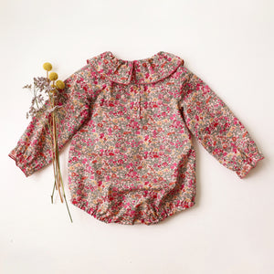 Long Sleeve Ruffle Collar Bubble Onesie in Babingdon Liberty Print