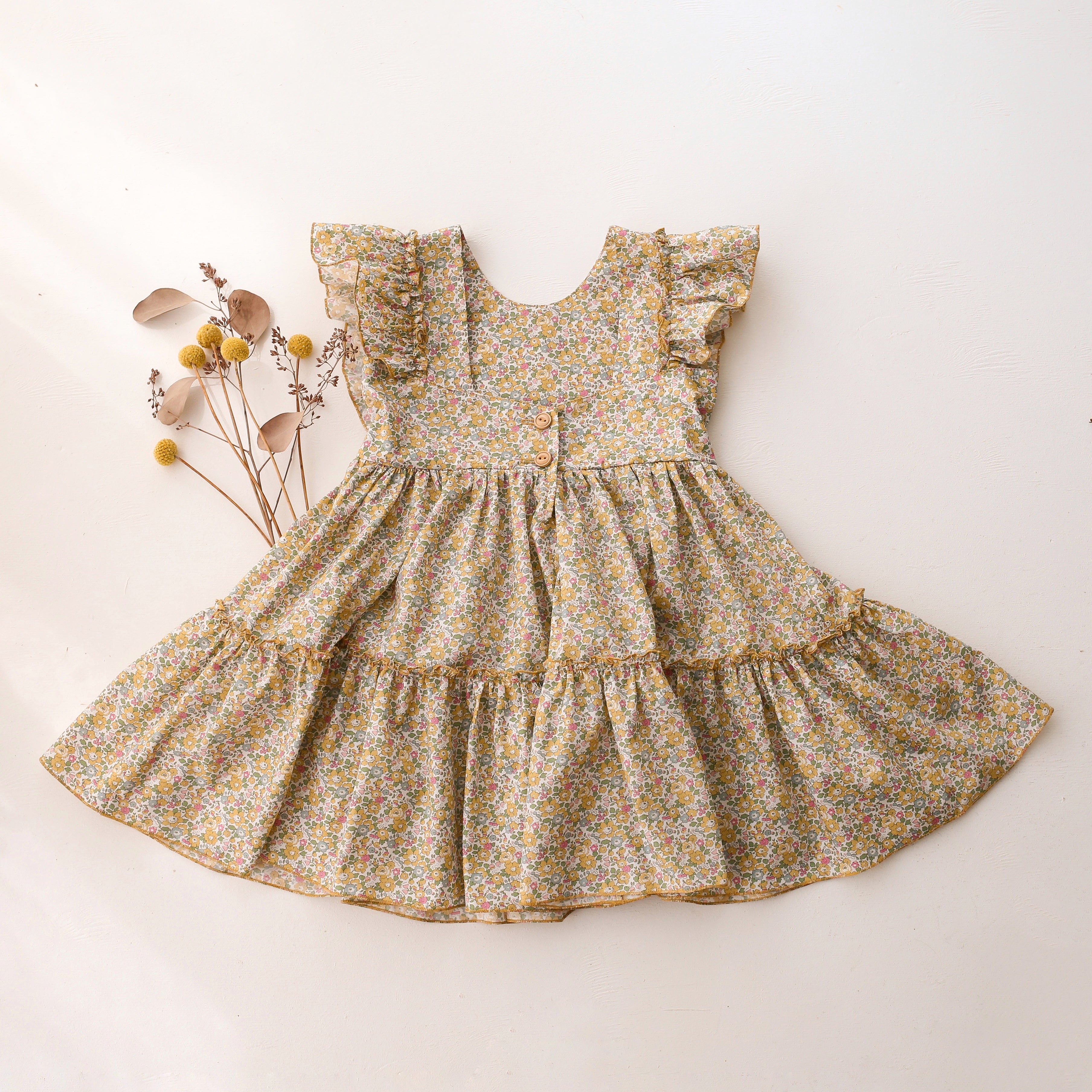 Ruffled Front Tiered Dress in Betsy Ann Liberty Print