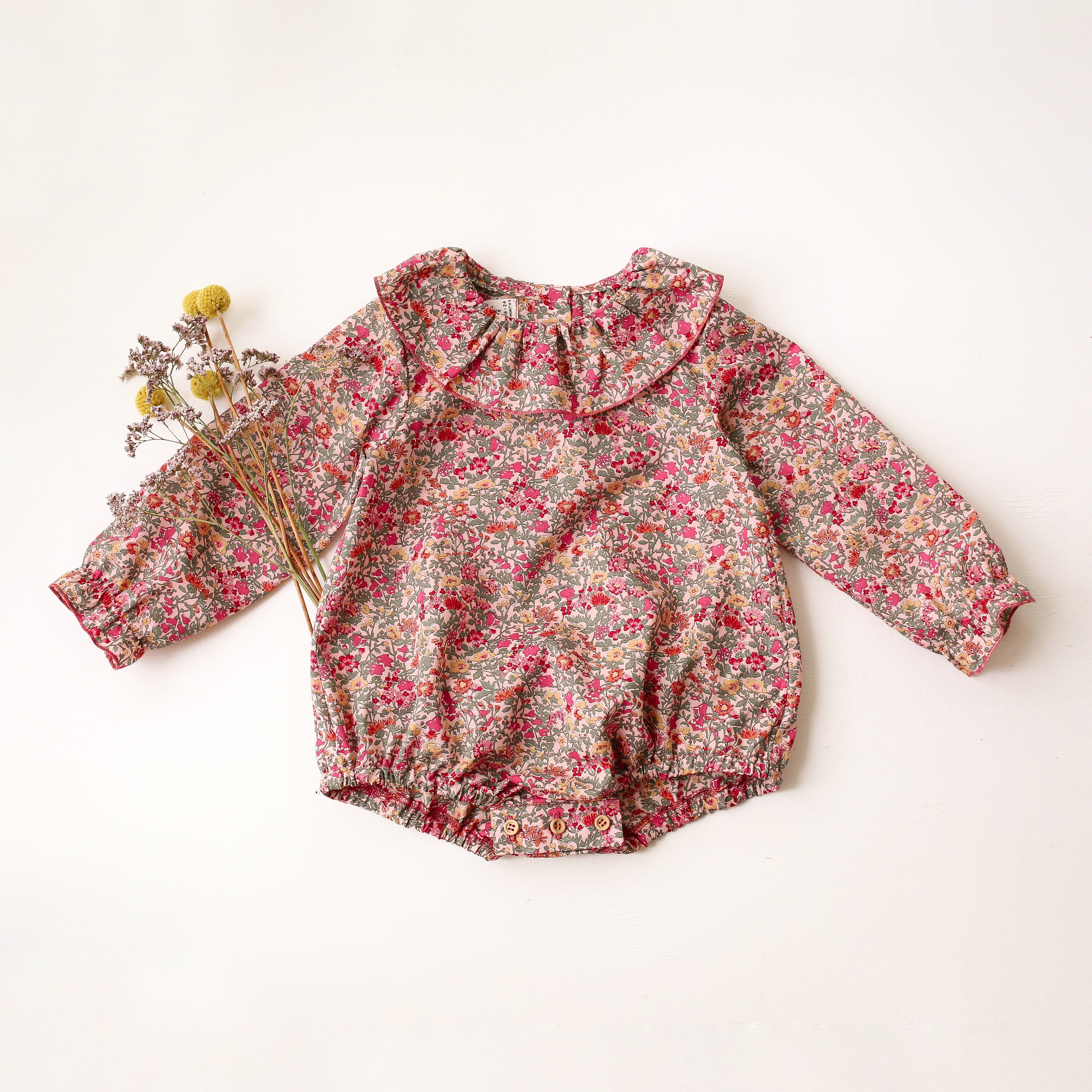 Long Sleeve Ruffle Collar Bubble Onesie in Babingdon Liberty Print