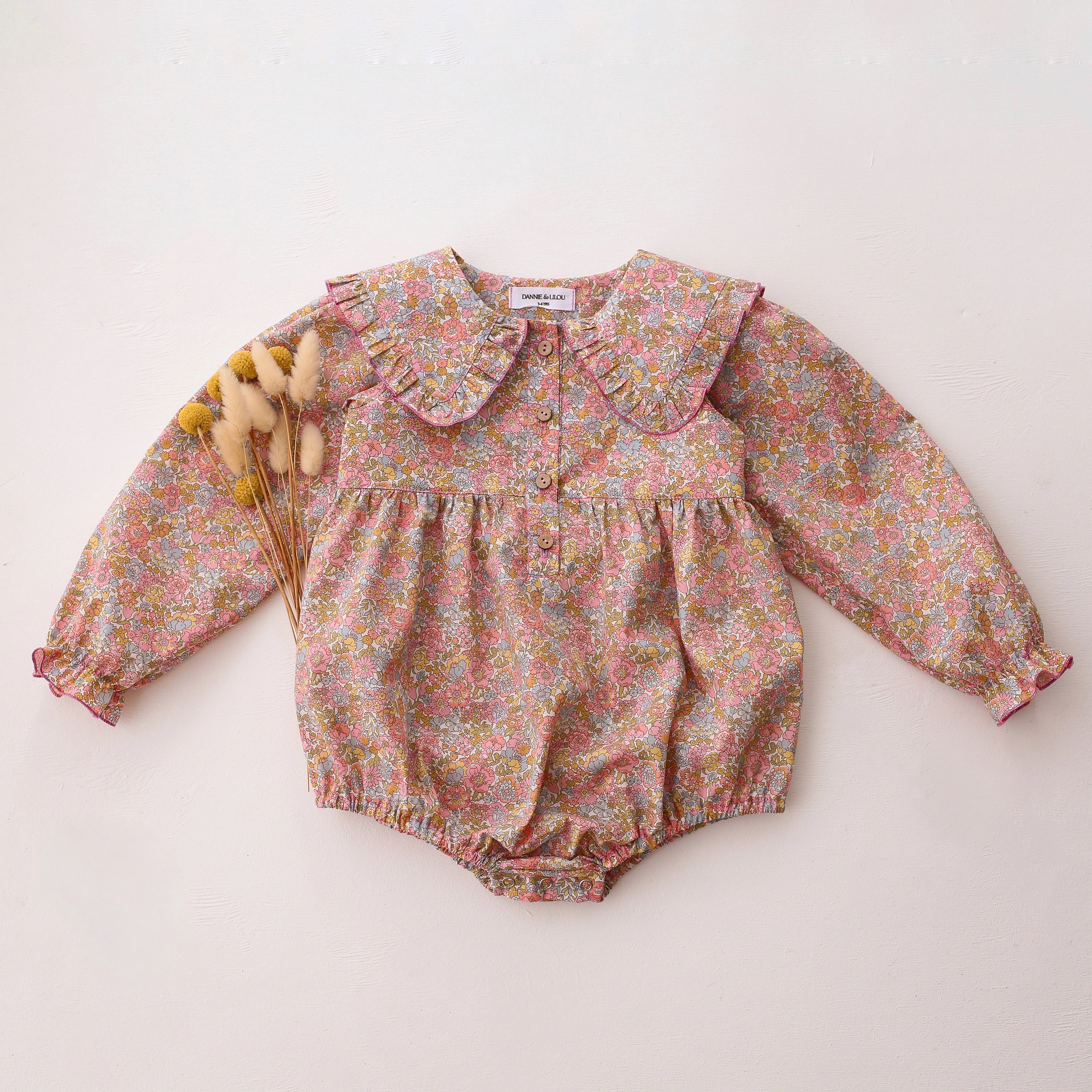 Long Sleeve Frilled Collar Button Front Bubble Playsuit in Nell Annie & May Liberty Print