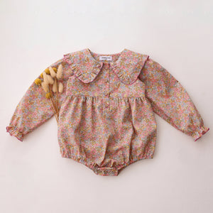 Long Sleeve Frilled Collar Button Front Bubble Playsuit in Nell Annie & May Liberty Print