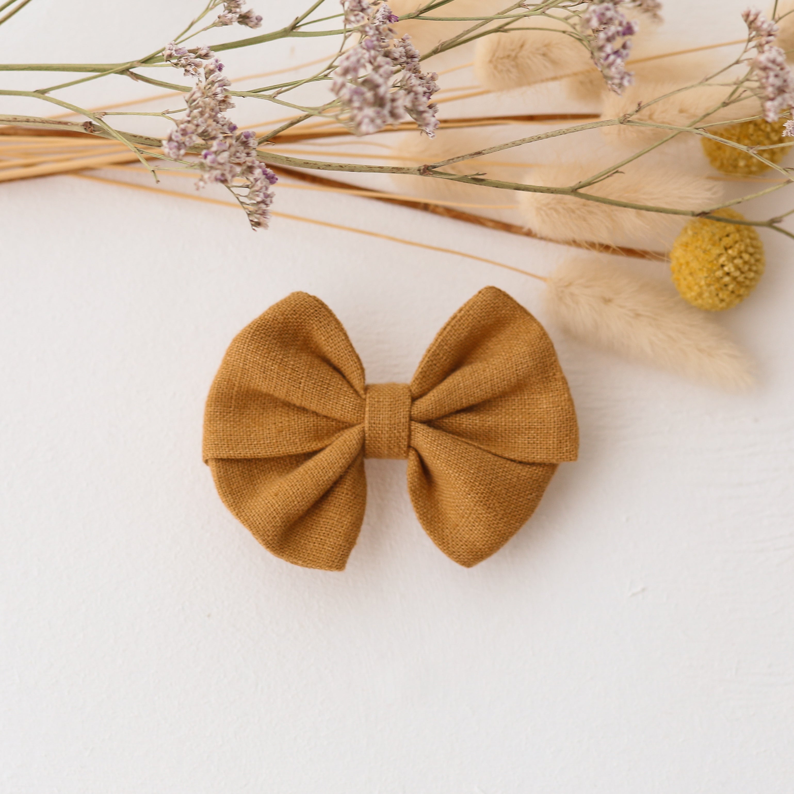 Quinn Hair Bow in Mustard Linen