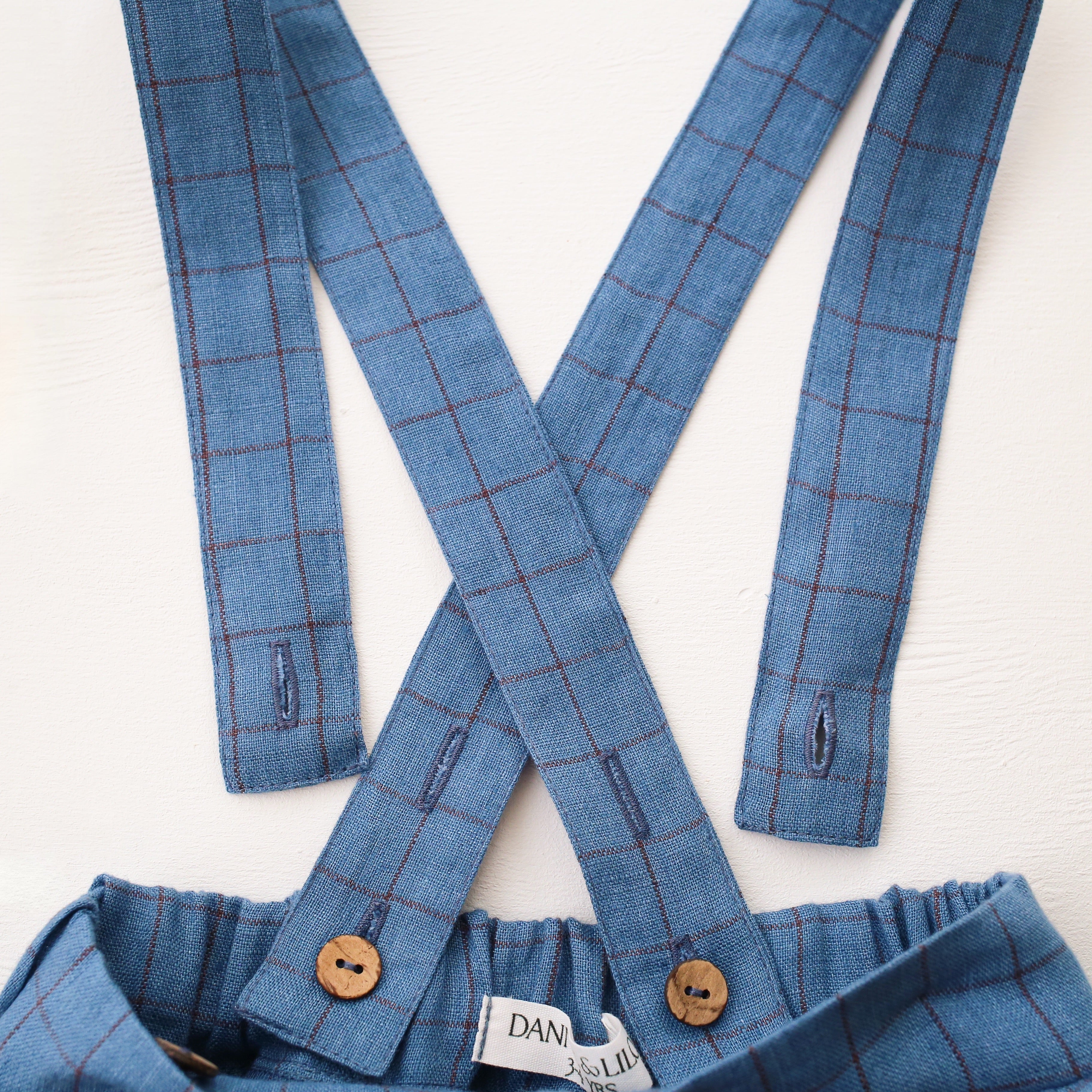 Woodland Sky Check Linen Buttoned Skirt with Removable Straps
