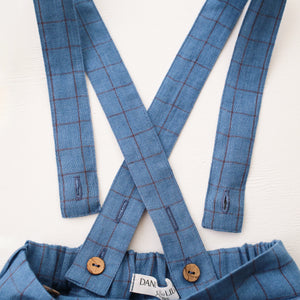 Woodland Sky Check Linen Buttoned Skirt with Removable Straps