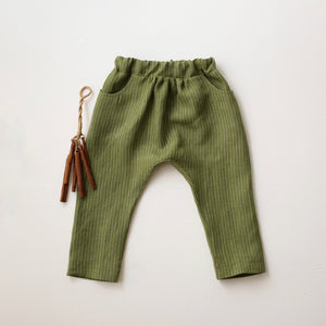 Grass Stripe Linen Slouch Style Pants