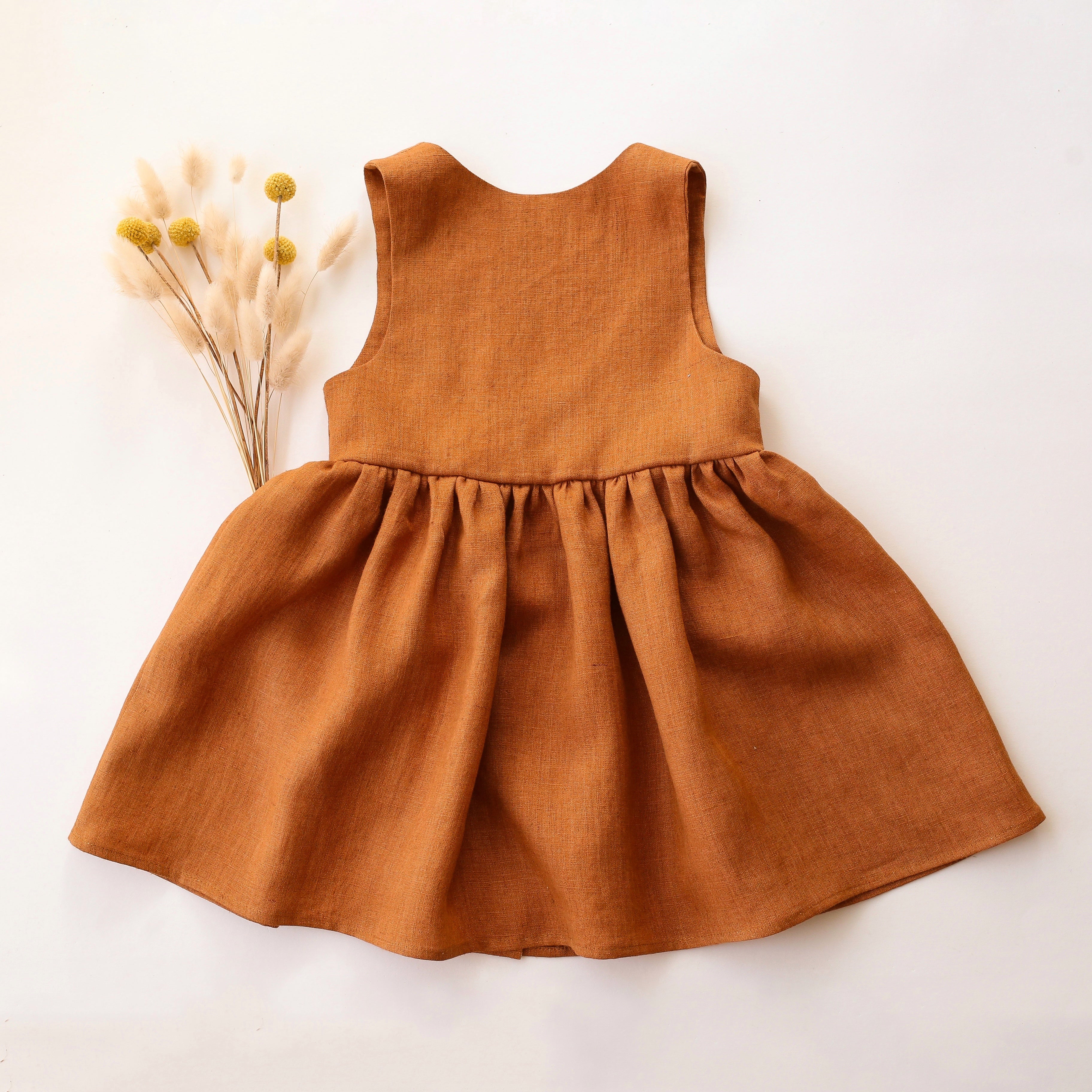 Burnt Orange Linen Button Front Pinafore Dress Dannie and Lilou Burnt Orange Linen Button Front Pinafore Dress Dannie and Lilou