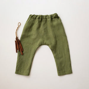 Grass Stripe Linen Slouch Style Pants