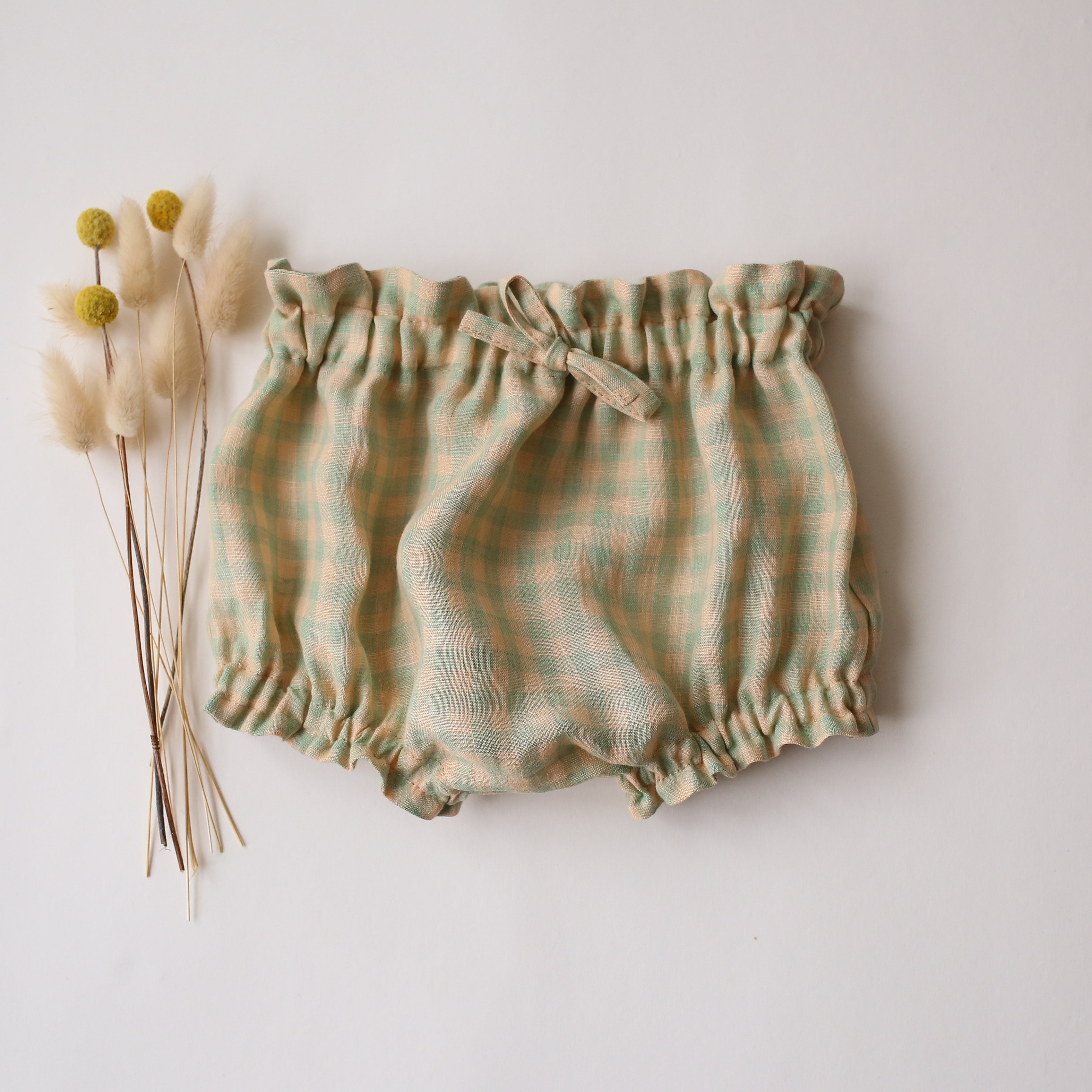 Green Gingham Linen Frills Bloomers