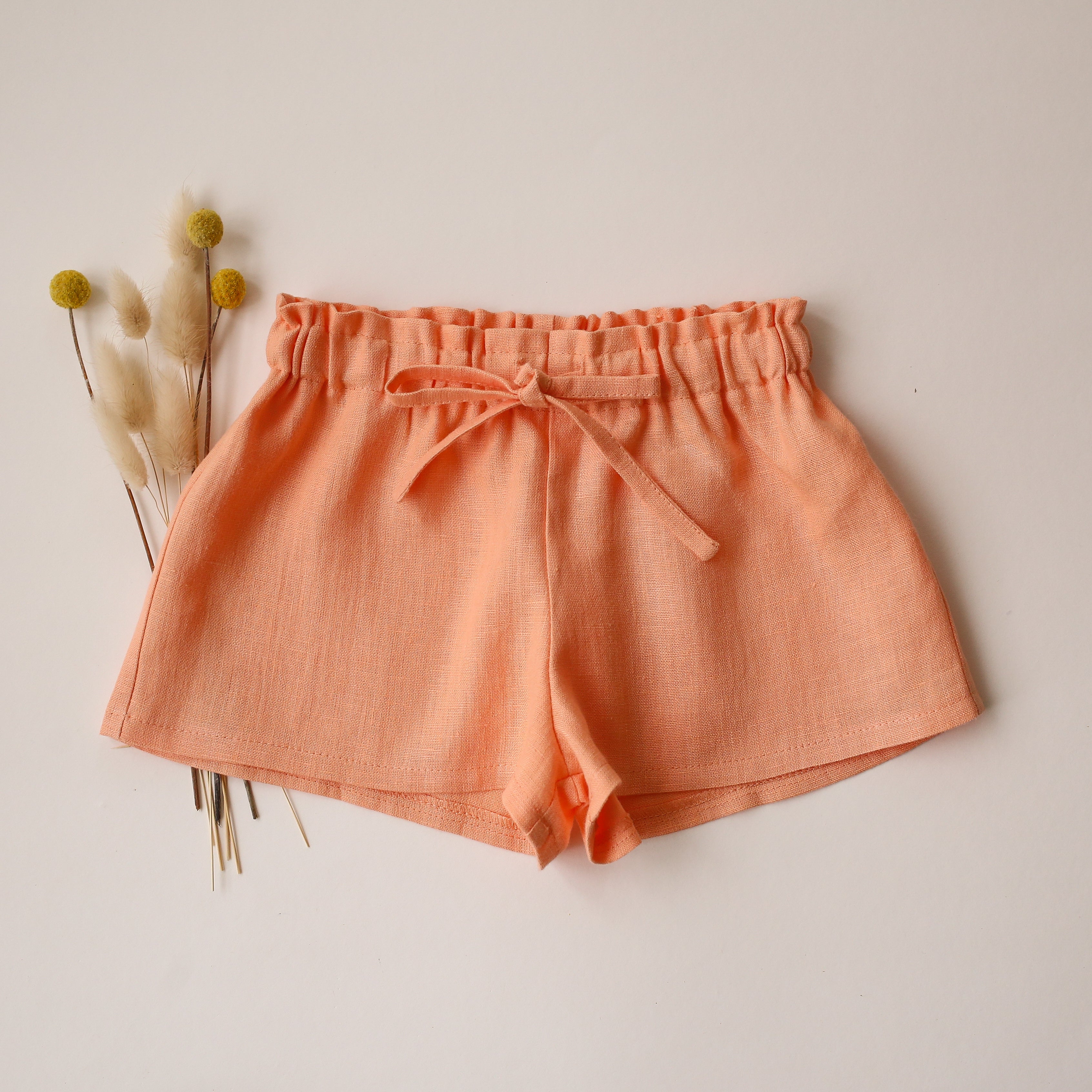 Peach Linen Bermuda Shorts