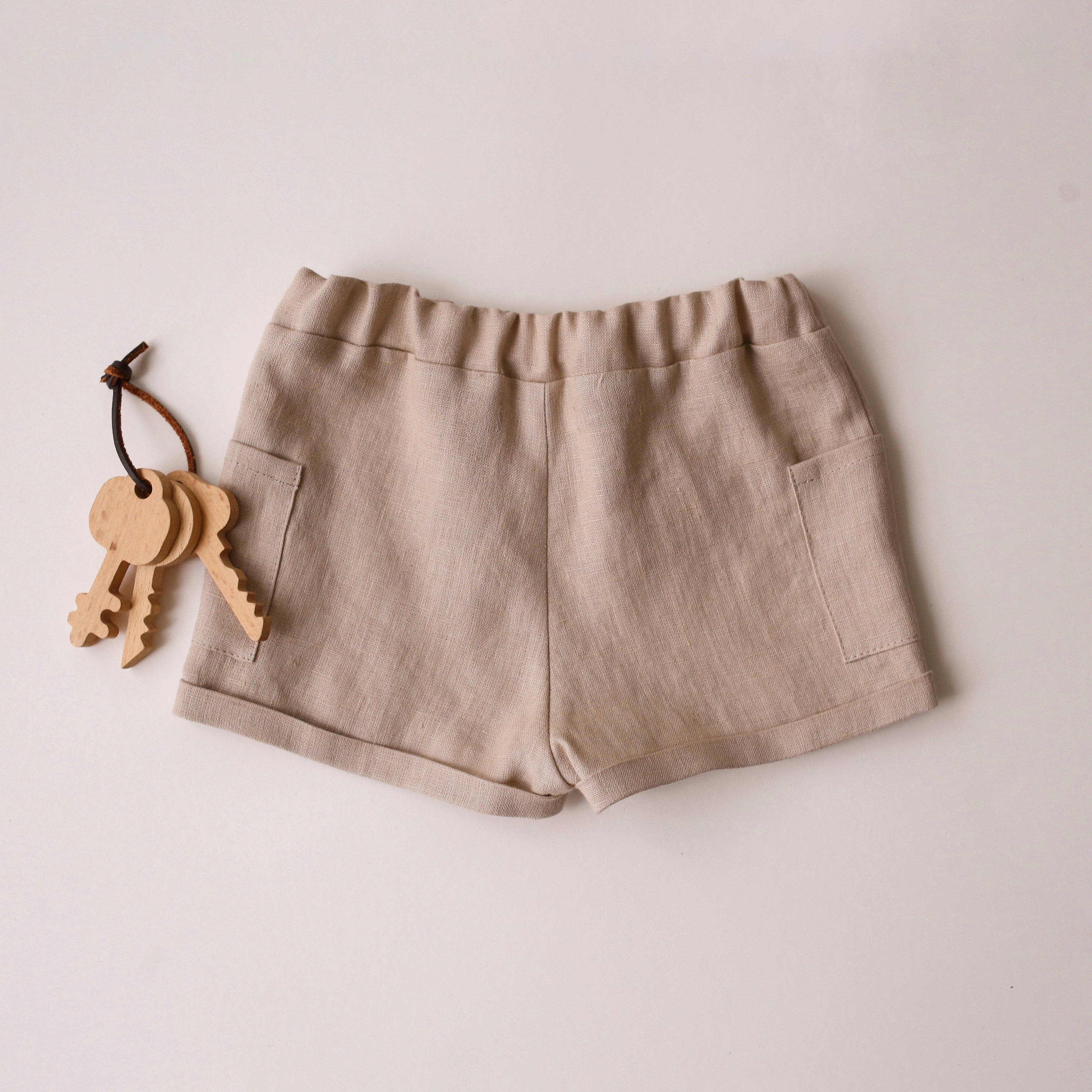 12-18 months - Beige Linen Pocket Shorts