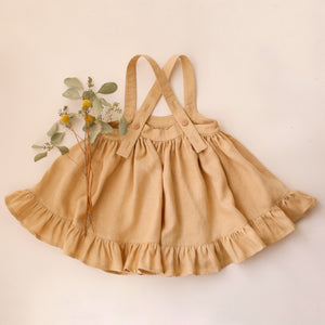 Melon Linen Straps Pinafore with Frills with “Bouquet #1” Embroidery