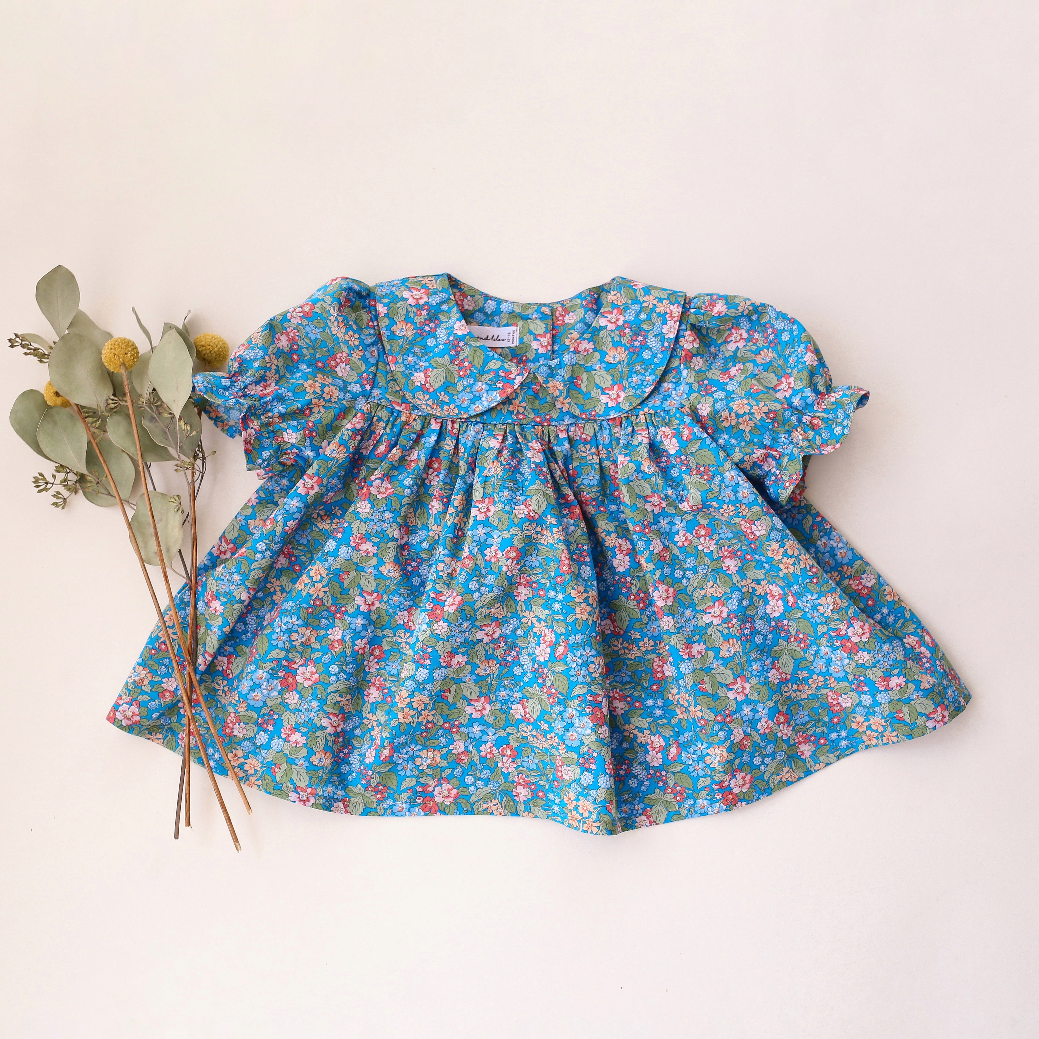 Short Sleeve Peter Pan Collar Babydoll Bodice Top in Hedgerow Ramble Liberty Print