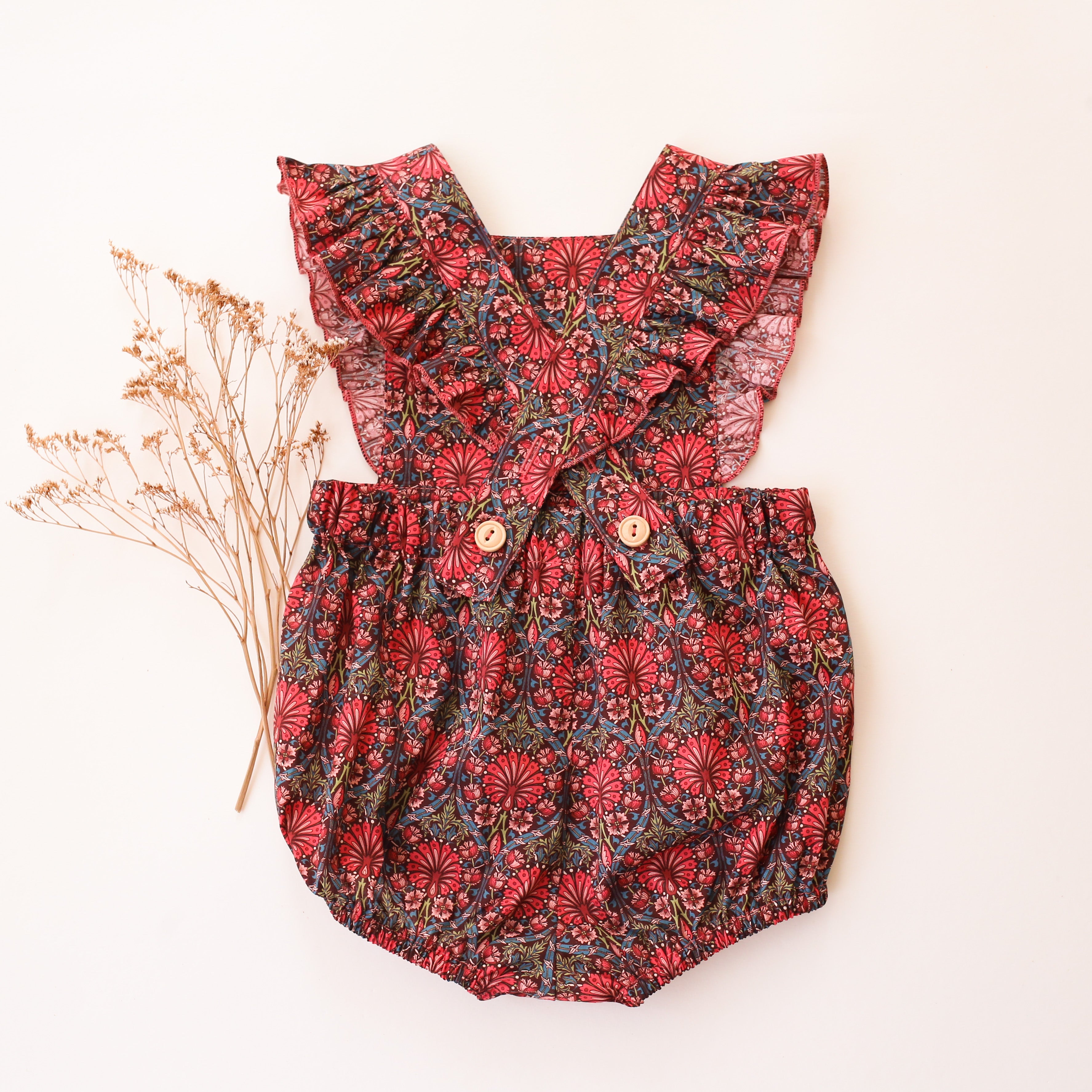Peacock Straps Romper with Ruffles