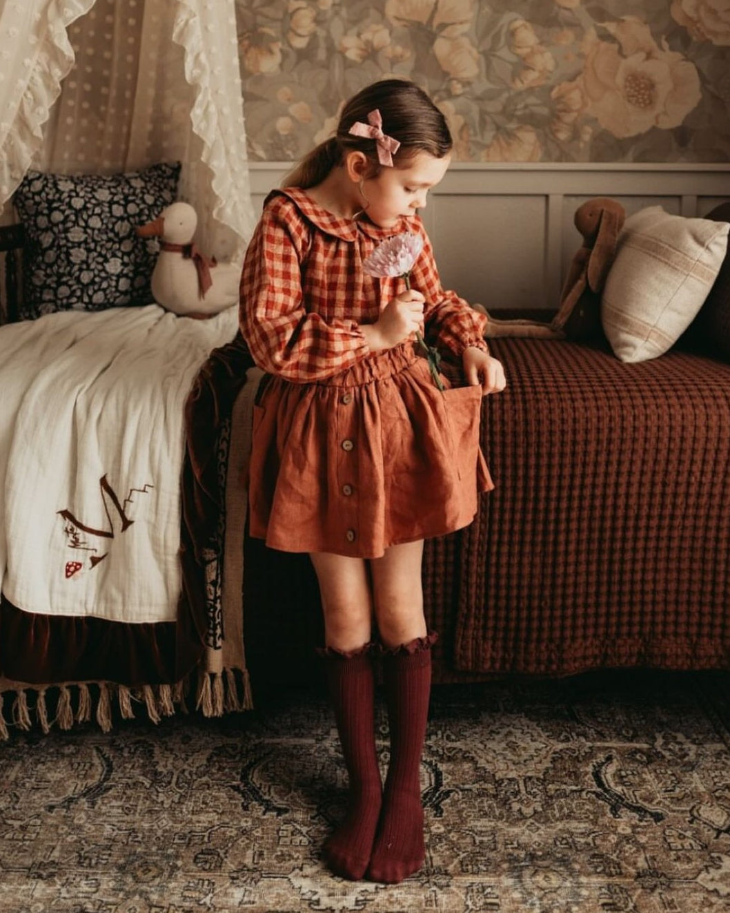 Latte Linen Button Front Skirt with Pockets