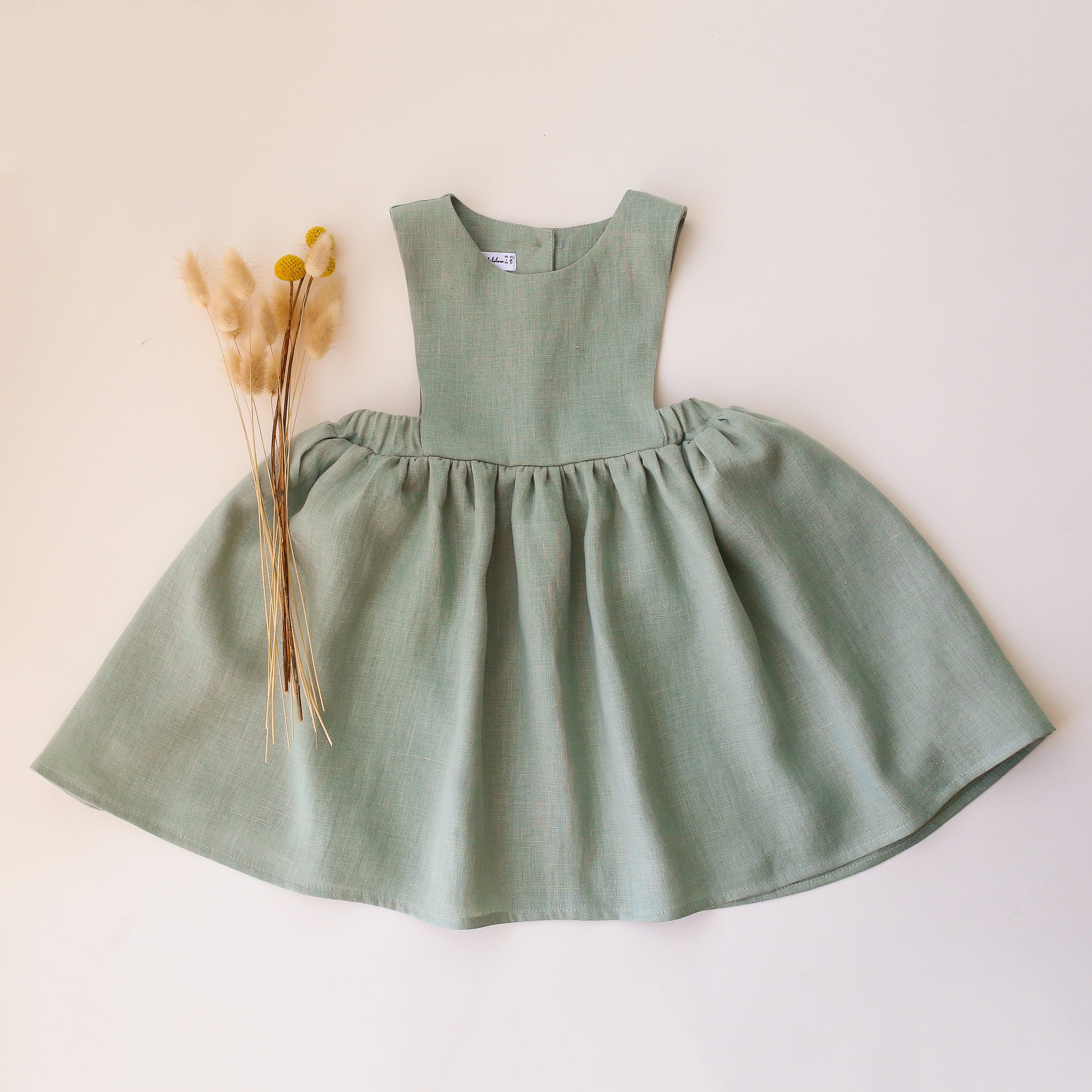 2-3 YRS - Mint Green Linen Pinafore Dress