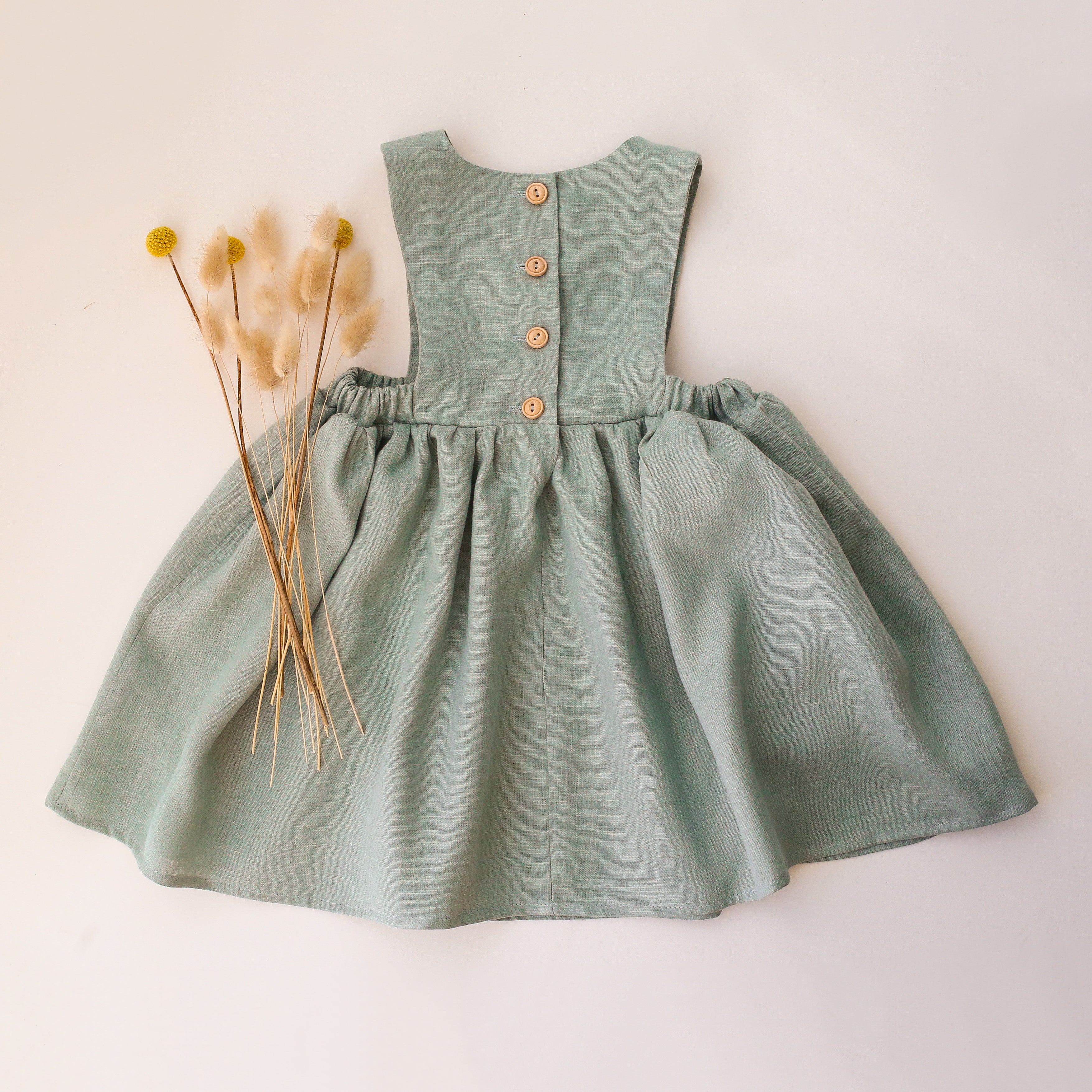 2-3 YRS - Mint Green Linen Pinafore Dress