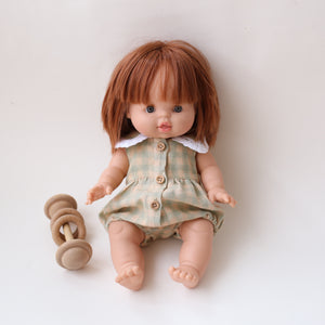 Doll Clothes – Linen Pointed Collar Bubble Playsuit with Lace