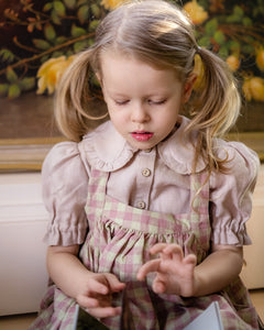 Rose Smoke Linen Short Sleeve Frilled Collar Button Front Blouse