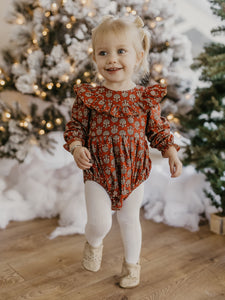 Festive Florals Cotton Long Sleeve Flutter Bodice Bubble Playsuit