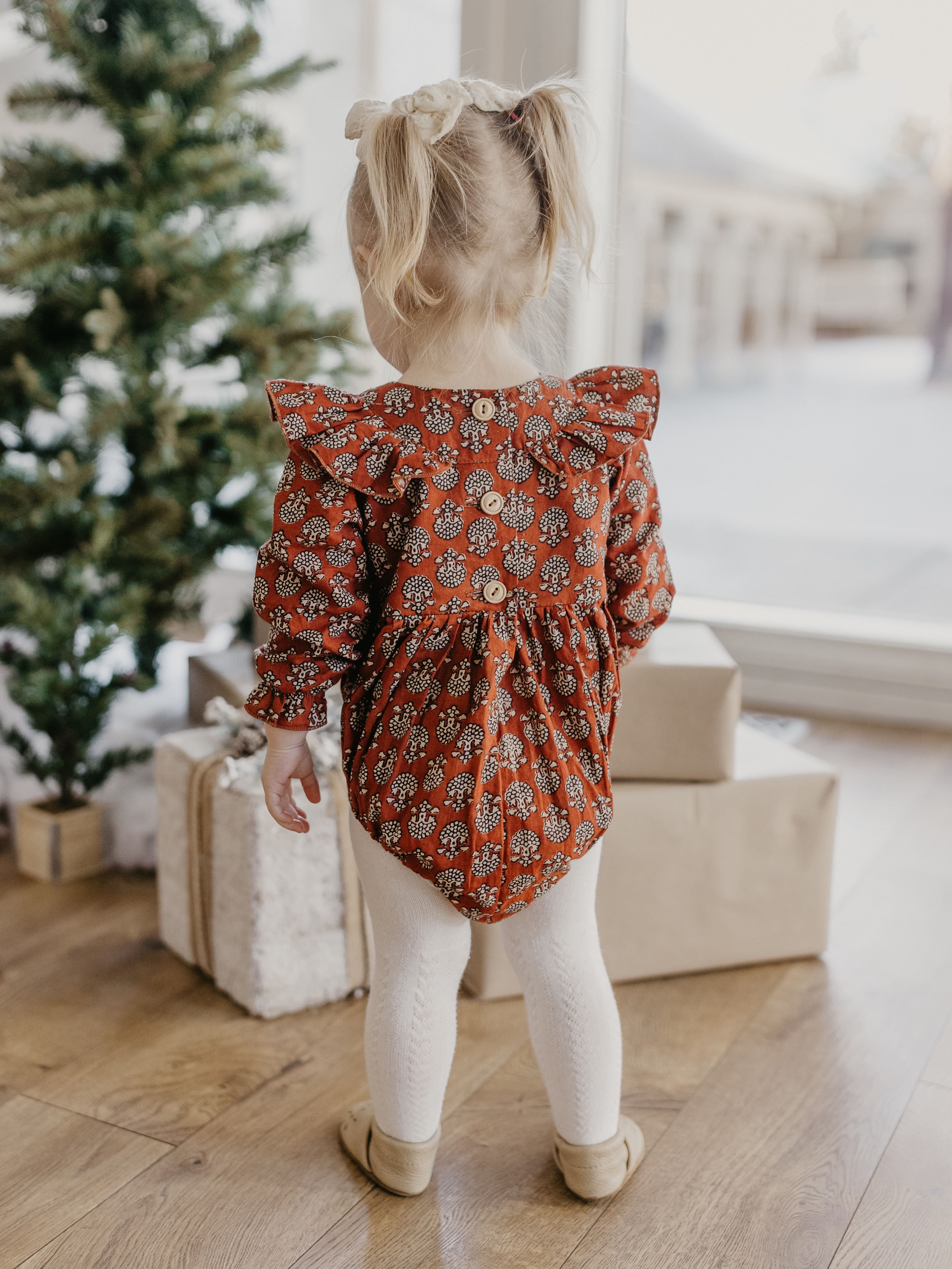 Festive Florals Cotton Long Sleeve Flutter Bodice Bubble Playsuit