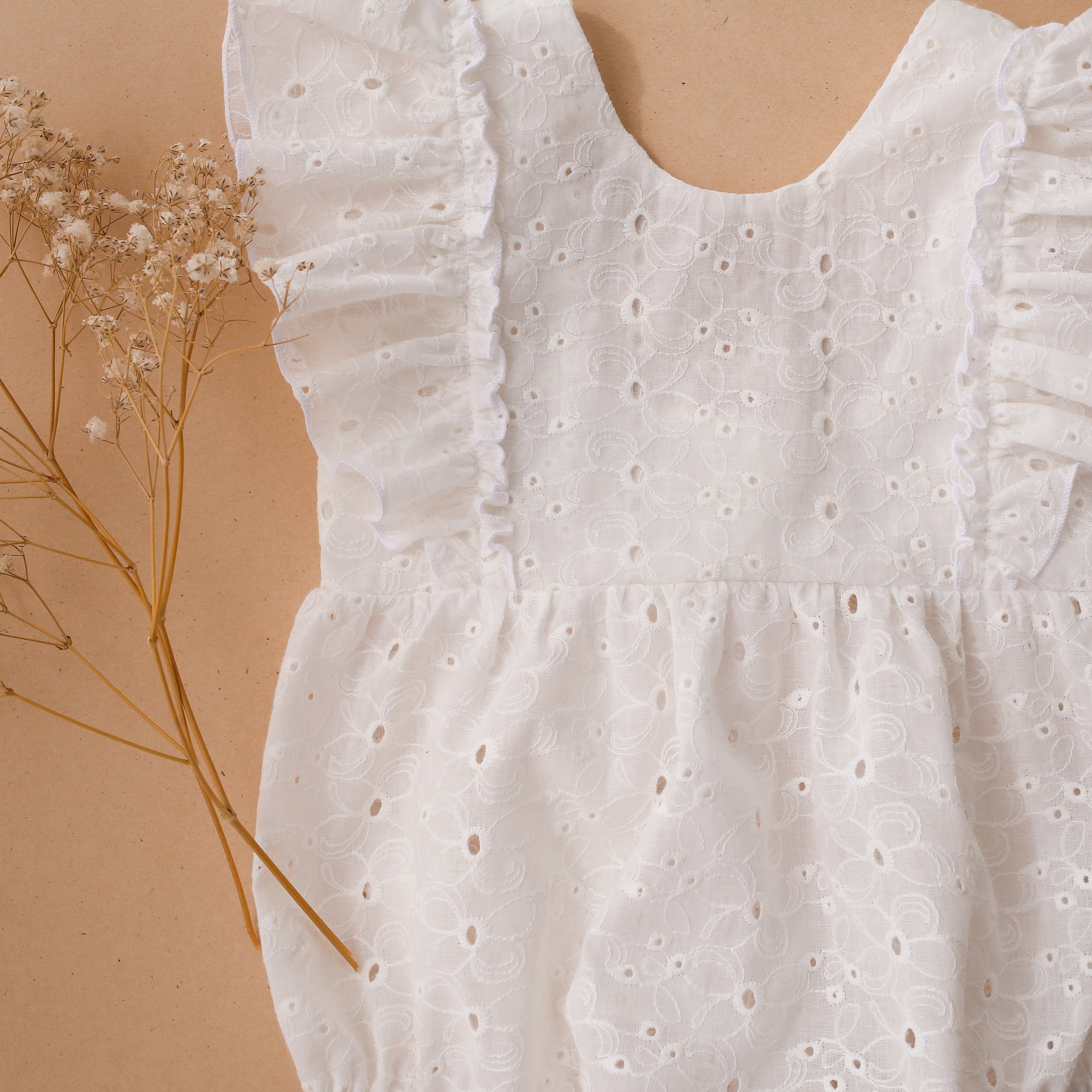 12-18 months - Daisy Broderie Anglaise Ruffled Front Bubble Playsuit