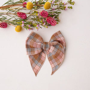 Whimsy Hair Bow in Hazel Rose Check Linen