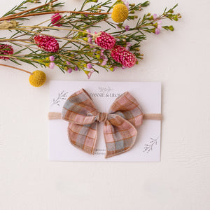 Mini Whimsy Hair Bow in Hazel Rose Check Linen