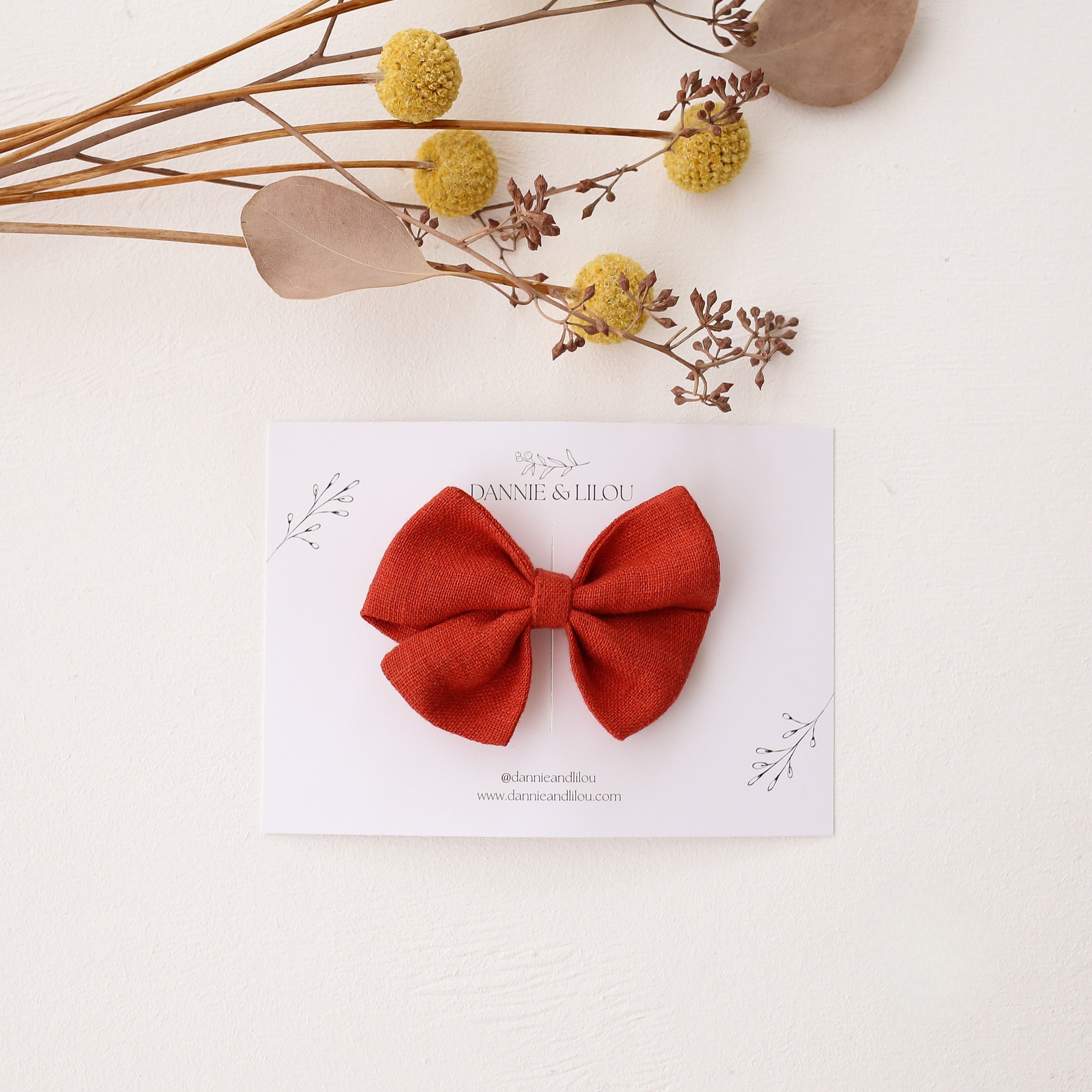 Quinn Hair Bow in Paprika Linen